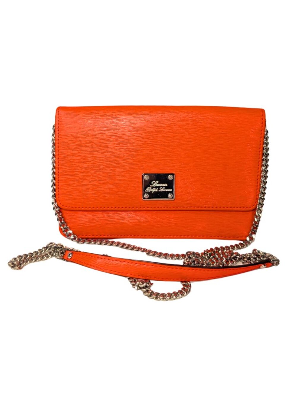 Lauren Ralph Lauren Orange Epi Leather Newbury Flap Continental Wallet Crossbody
